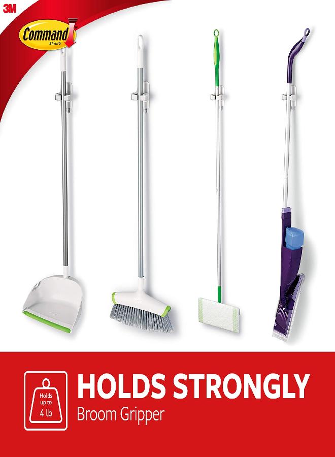 Command Broom and Mop Grippers, 2 Hangers and 4 Command Strips, Damage-Free Hanging Wall Mount Broom and Mop Holder, Household Cleaning Organizer for Organization and Storage, Holds up to 4 lb - Image 2